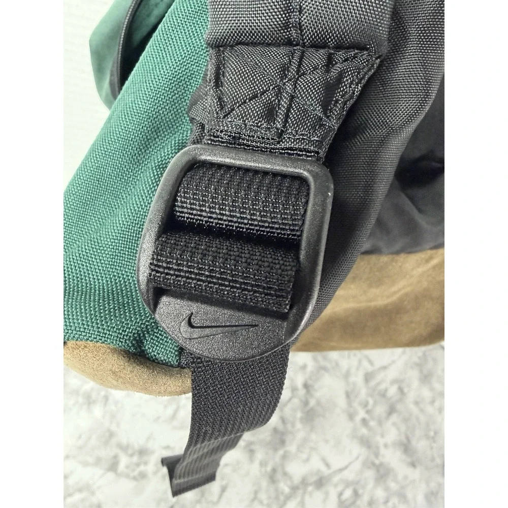 Vintage 90s NIKE Green/Brown LEATHER Base BACKPACK Athletic Outdoor Hike Gym Bag